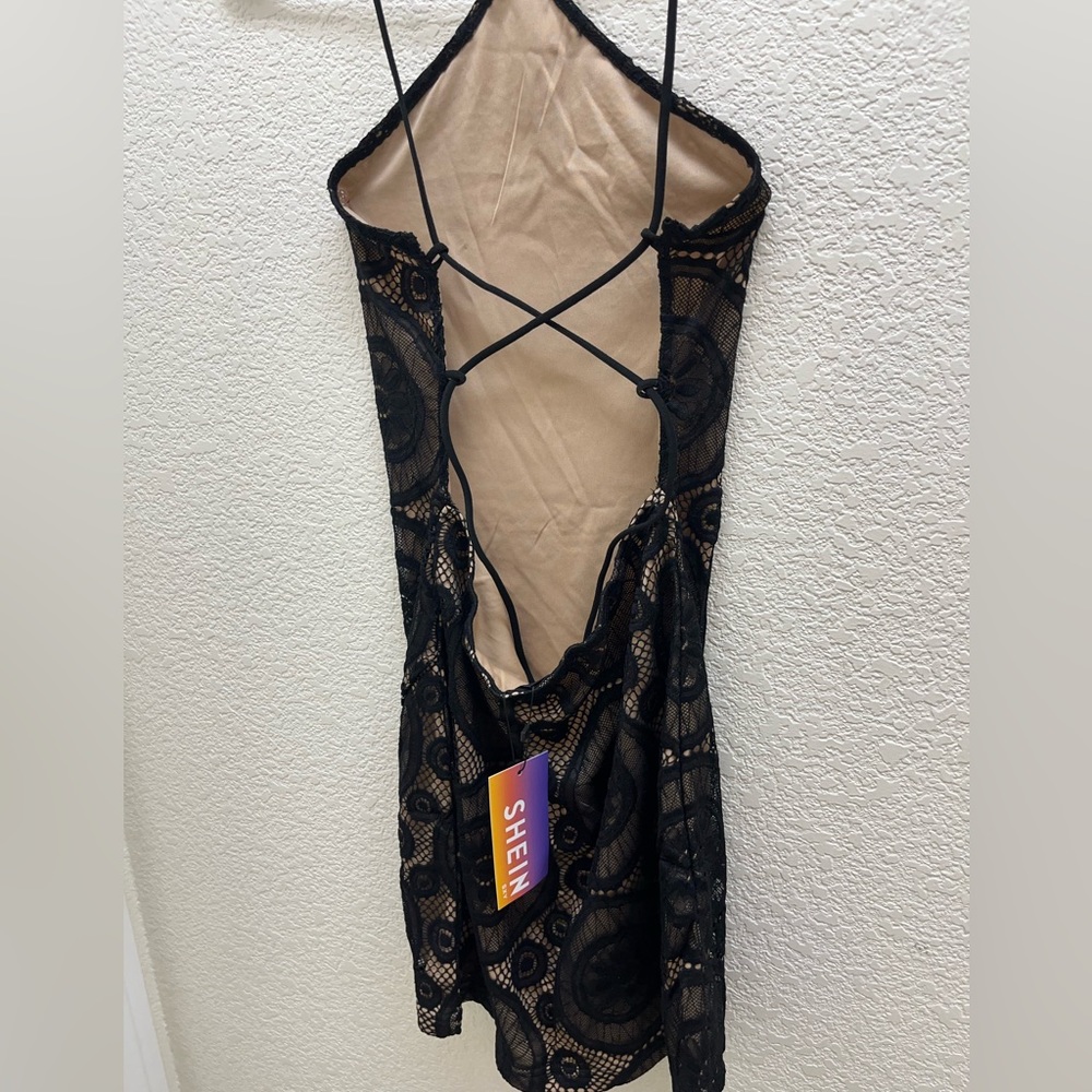 Black lace mini dress